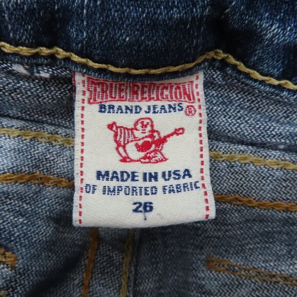 True Religion Womens 26 Billy Blue Distressed Straight Leg Denim Jeans Pants - Picture 7 of 11